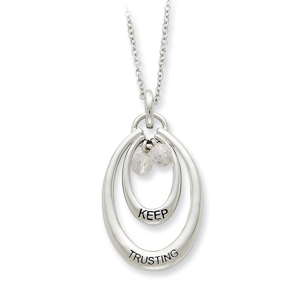 Sterling Silver & CZ, Keep Trusting Double Oval Necklace