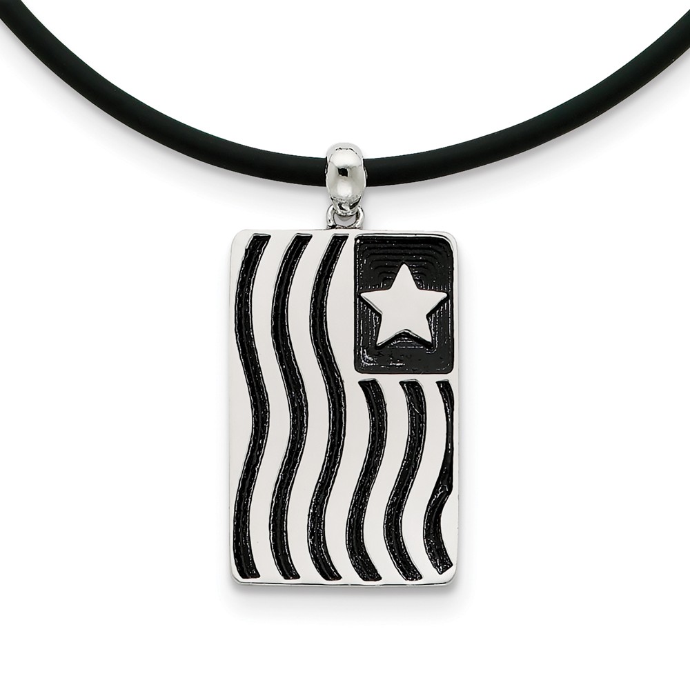 Sterling Silver &amp; Rubber Cord Antique Waves of Pride Necklace, 22 Inch