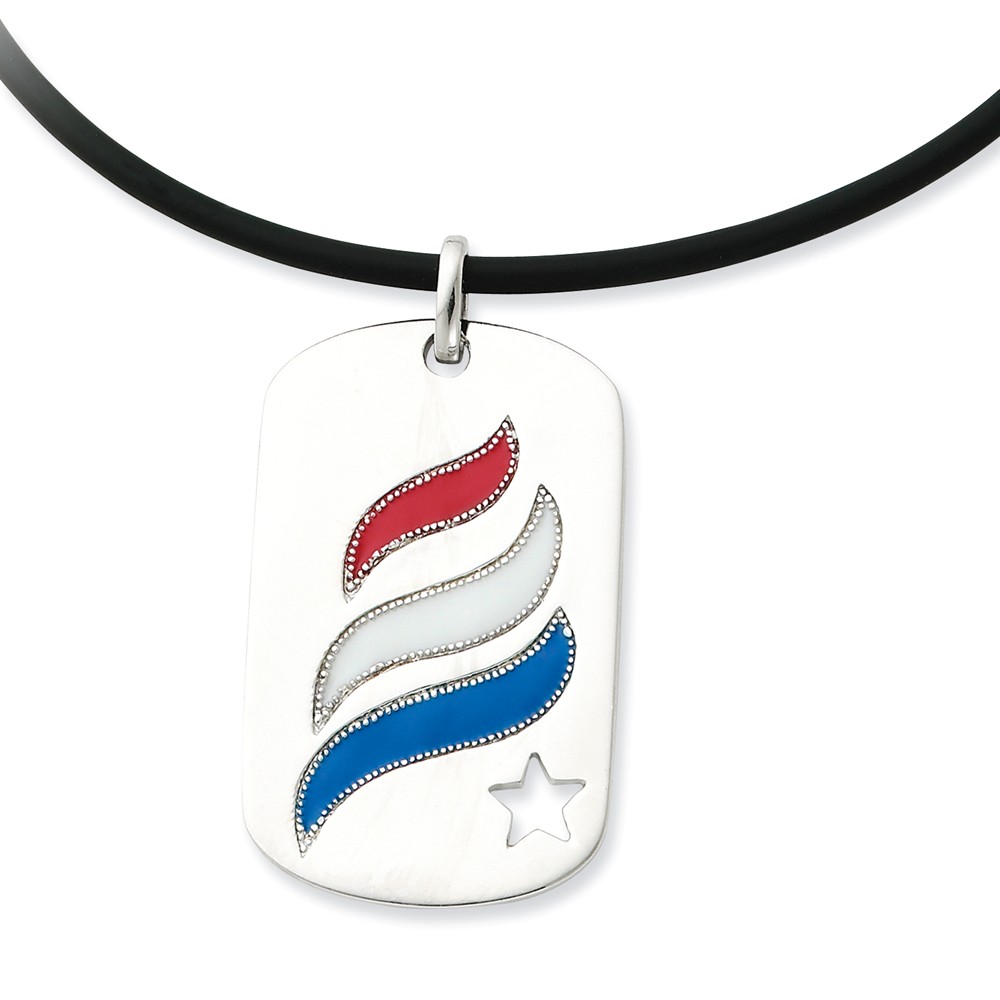 Sterling Silver &amp; Enamel Embrace Hope Dog Tag Necklace, 22 Inch