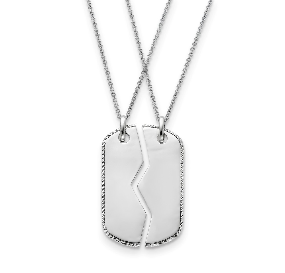 Rhodium Plated Sterling Silver Military Mizpah Dog Tag for 2 Necklace