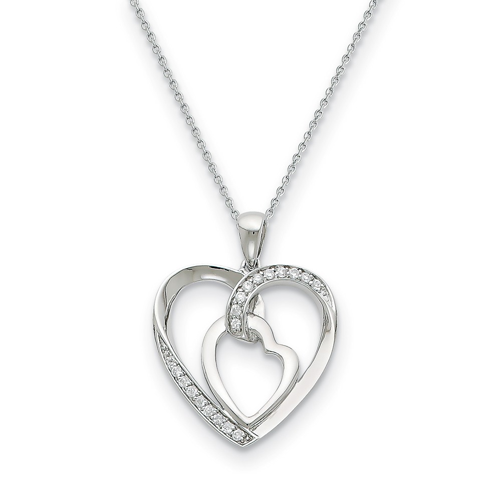 Rhodium Plated Sterling Silver &amp; CZ My Heart to Yours Necklace, 18 In.