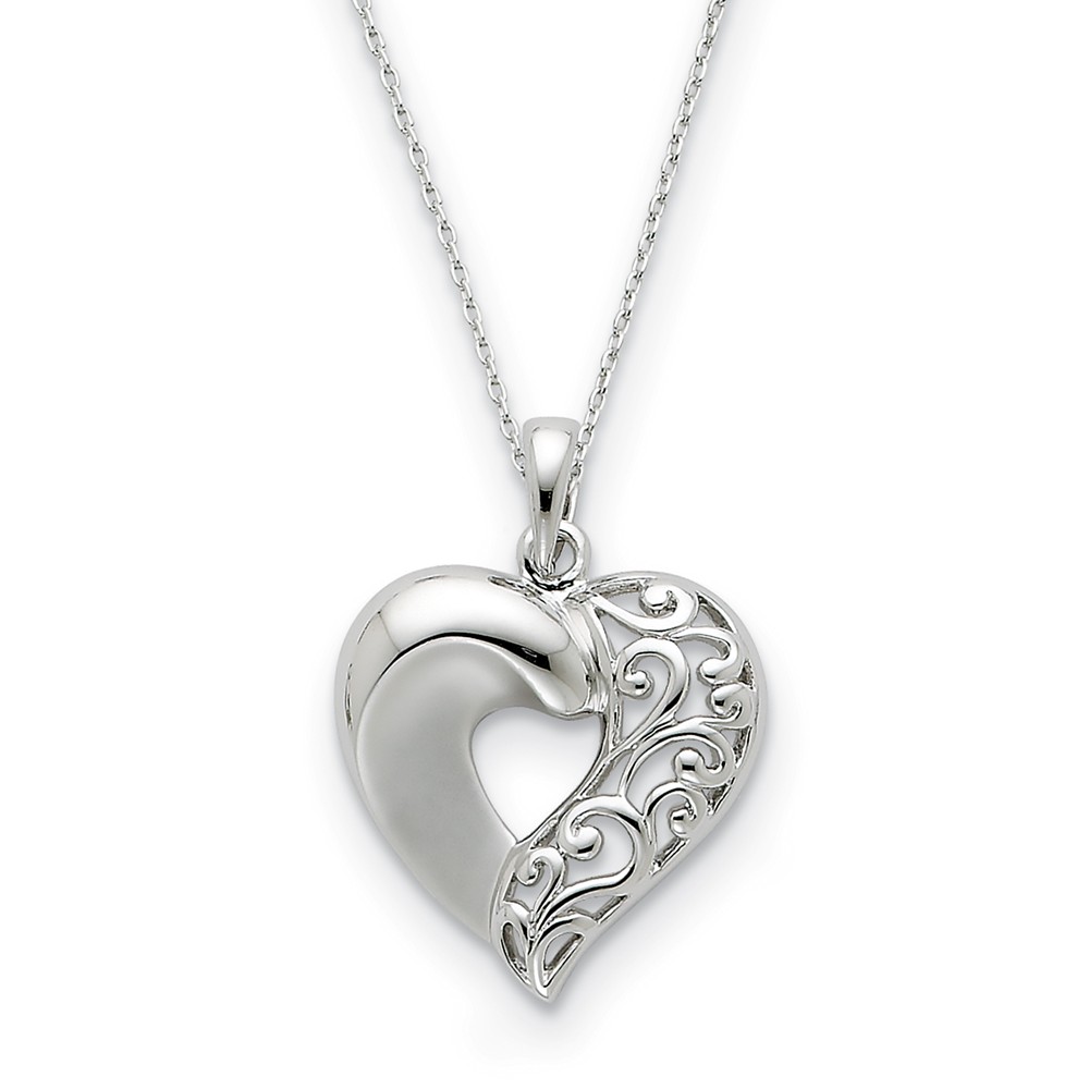 Rhodium Plated Sterling Silver Close To My Heart Necklace, 18 Inch