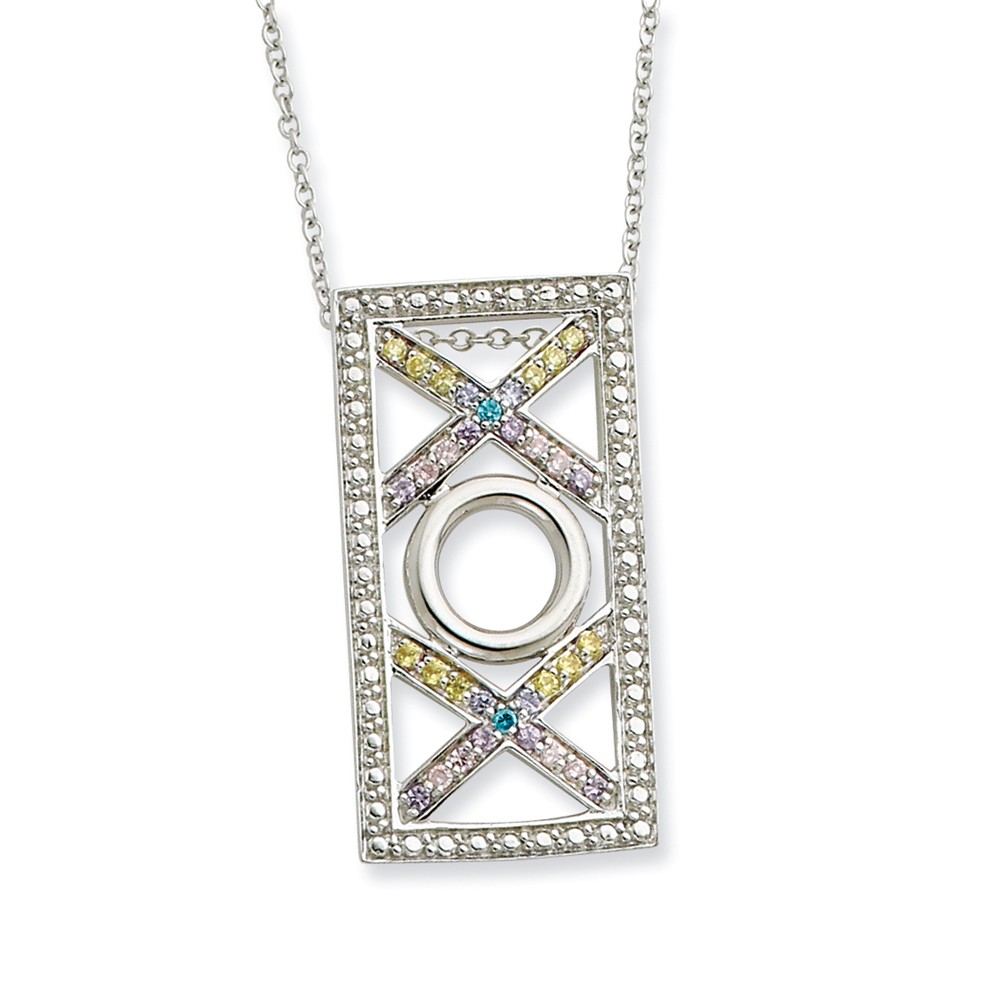 Rhodium Plated Sterling Silver & CZ, Love & Kisses Necklace