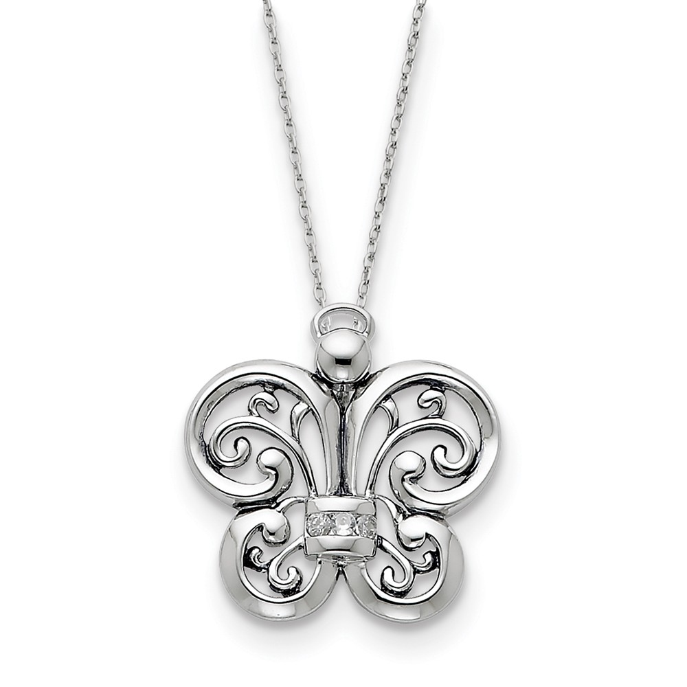 Rhodium Plated Sterling Silver & CZ Courageous Angel Necklace