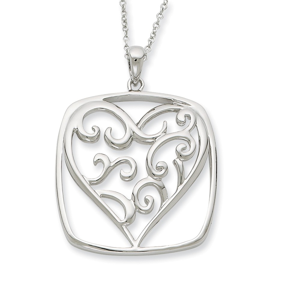 Rhodium Plated Sterling You Are a Friend, Framed Heart Necklace, 18 In