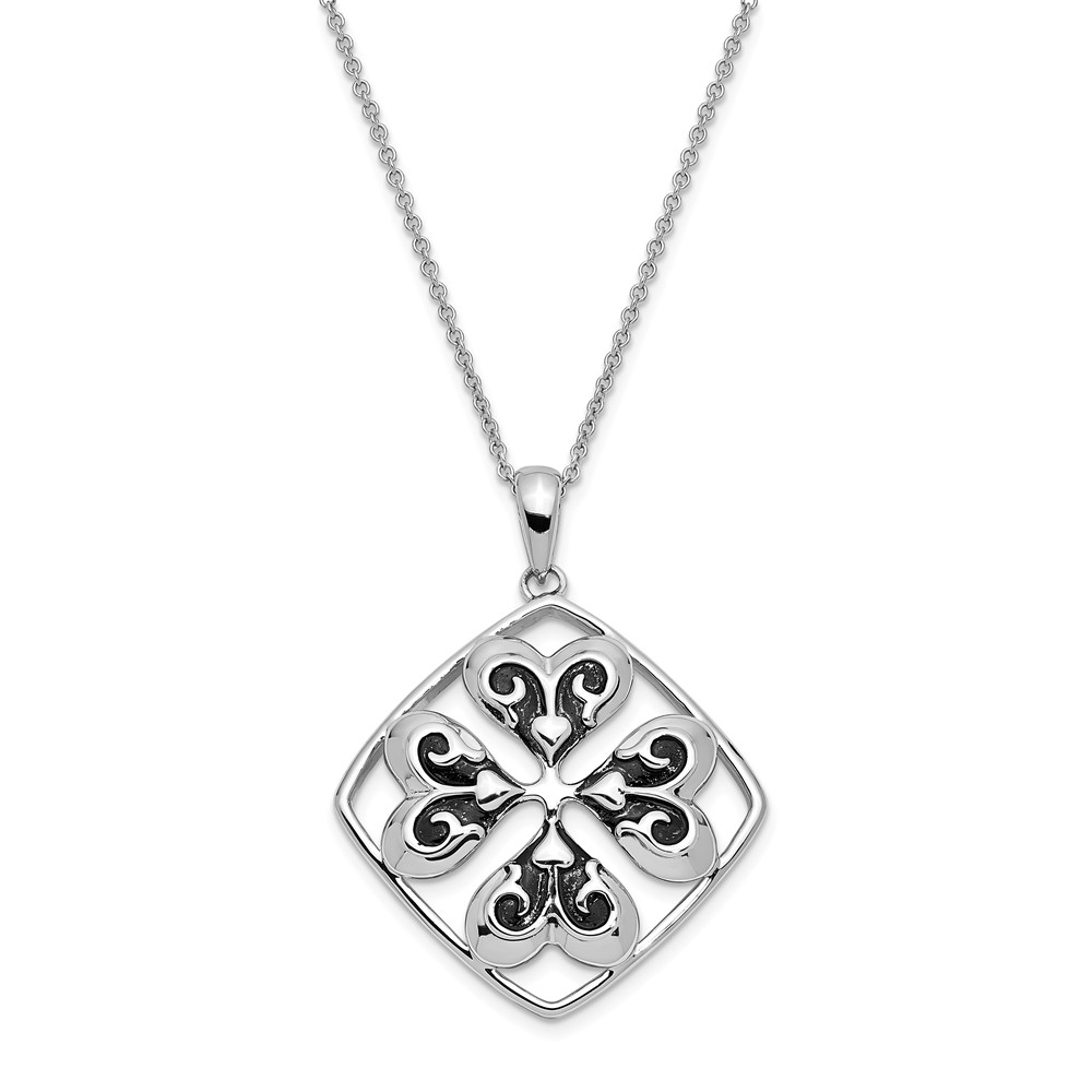 Rhodium Plated Sterling Wishing You Luck, Clover Necklace, 18 Inch