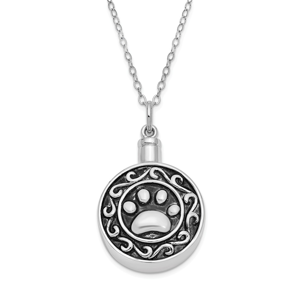 Rhodium Plated Sterling Silver Paw Print Ash Holder Necklace