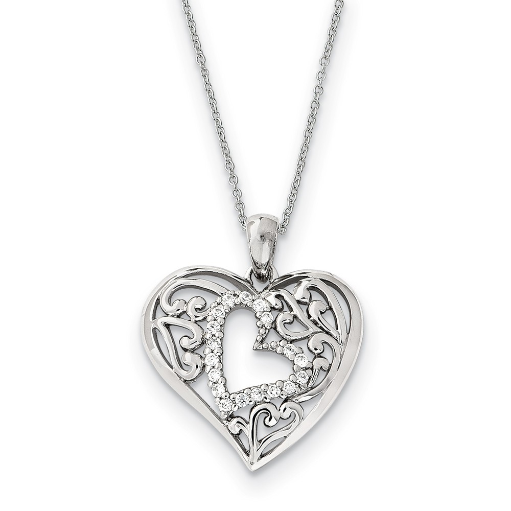 Rhodium Plated Sterling Silver & CZ Forever in My Heart Necklace