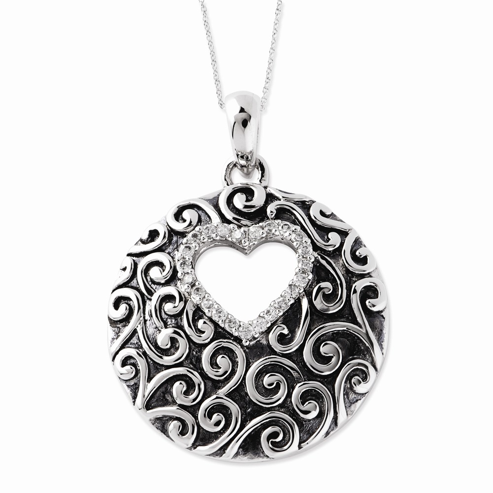 Rhodium Plated Sterling & CZ The Heart of A Family Necklace