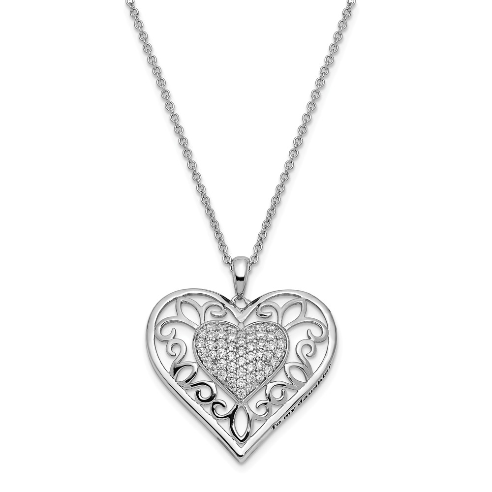 Rhodium Plated Sterling Silver &amp; CZ To My Daughter Necklace, 18 Inch