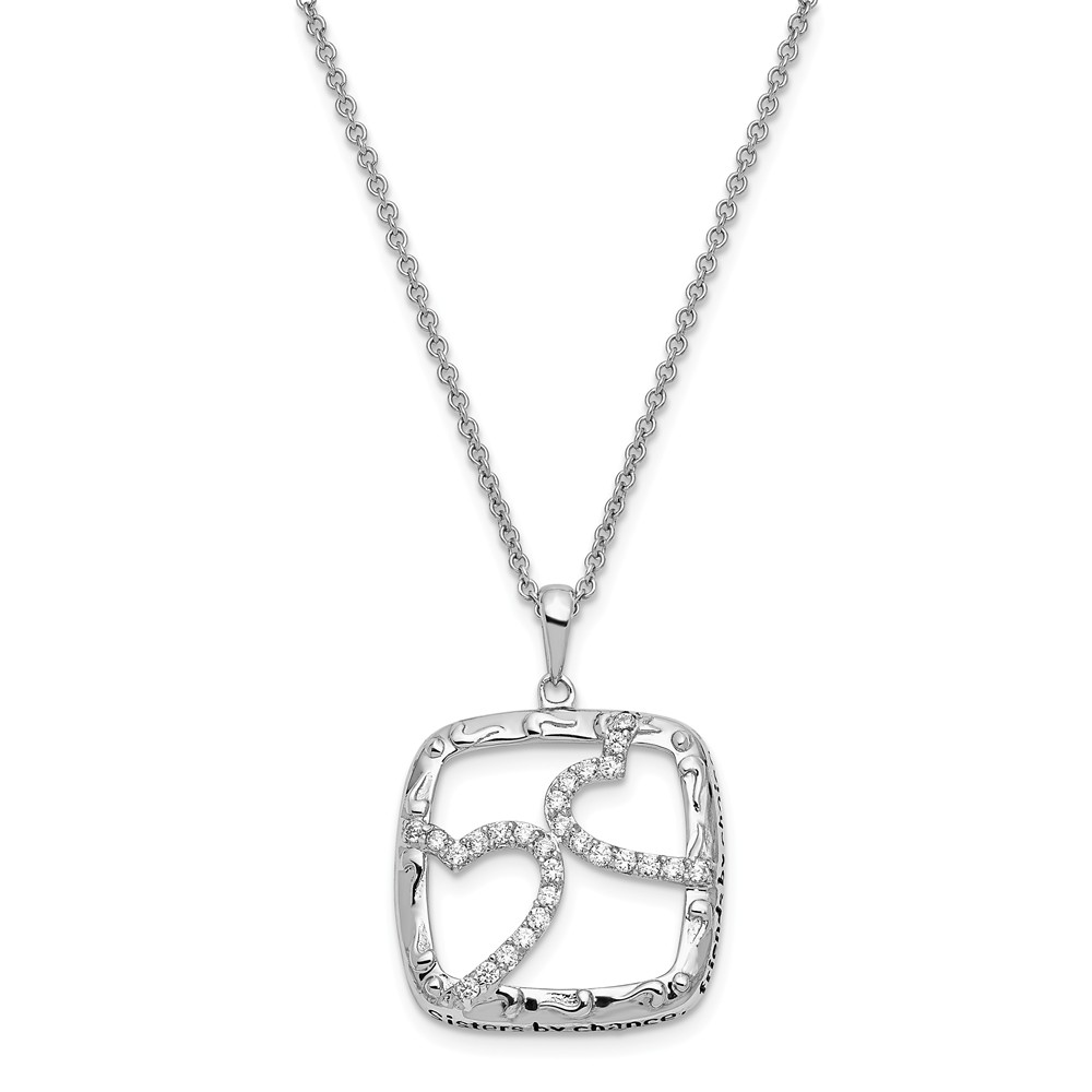 Rhodium Plated Sterling Silver & CZ Sisters By Chance Necklace, 18 In.