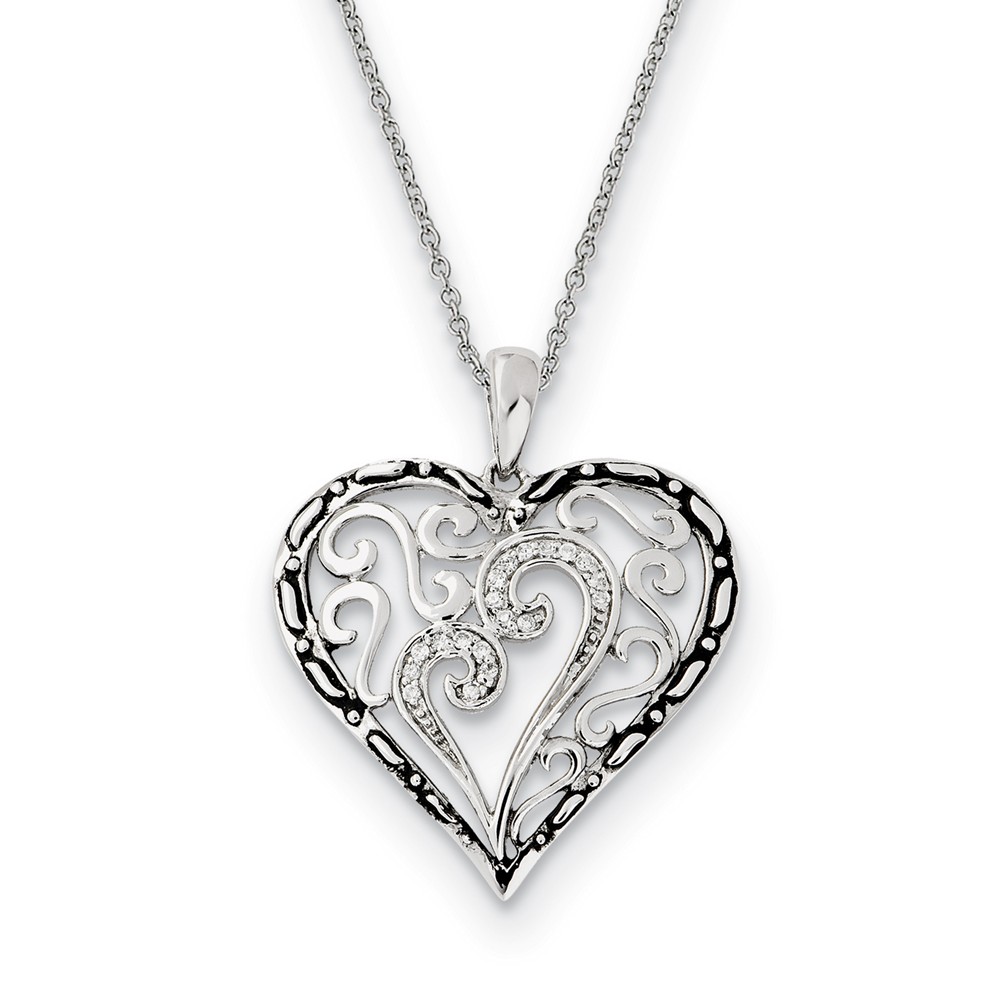 Rhodium Plated Sterling Silver & CZ A Mother's Touch Necklace