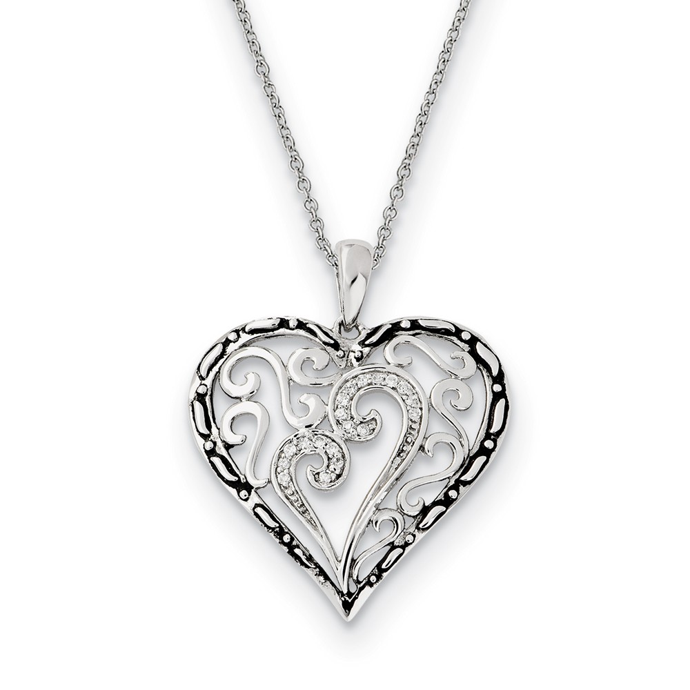 Rhodium Plated Sterling Silver & CZ A Mother's Touch Necklace, 18 Inch