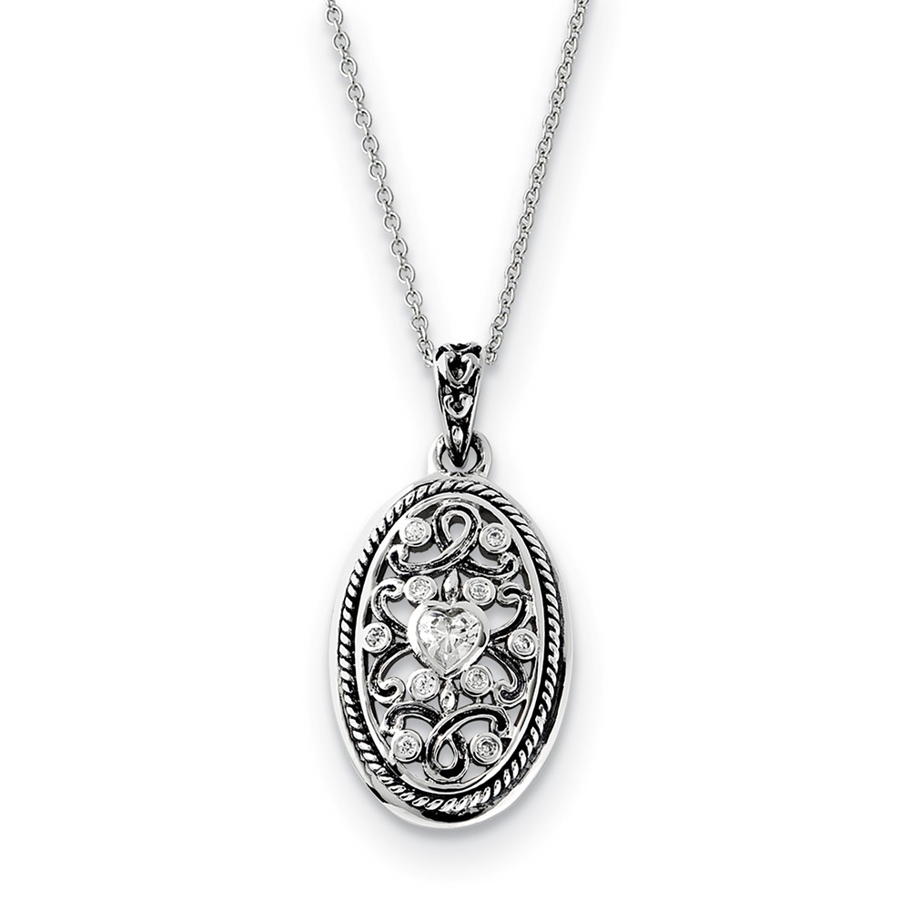 Rhodium Plated Sterling Silver & CZ Because of You Necklace