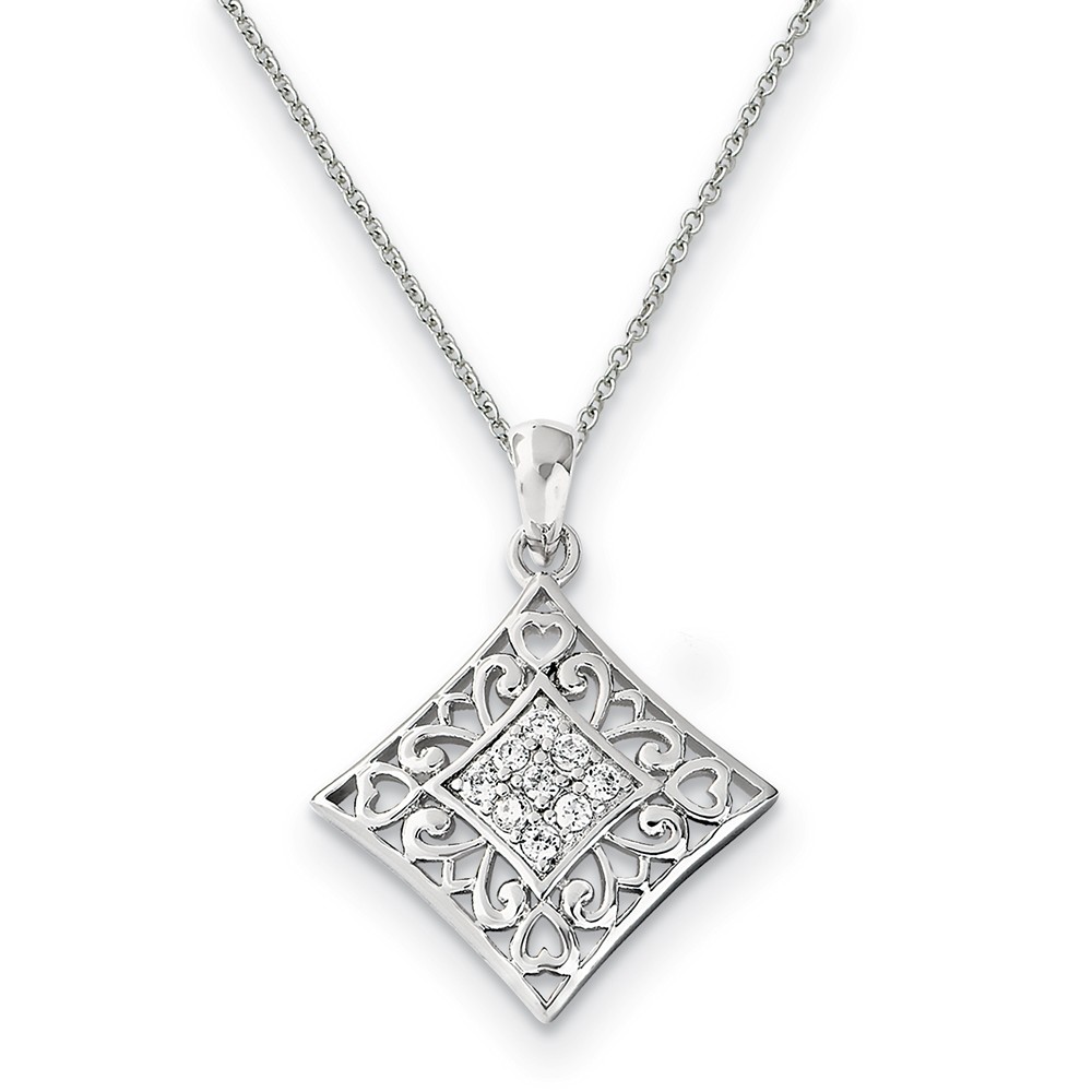 Rhodium Plated Sterling Silver & CZ I Love You All Year Long Necklace Rhodium Plated Sterling Silver & CZ I Love You All Year Long Necklace