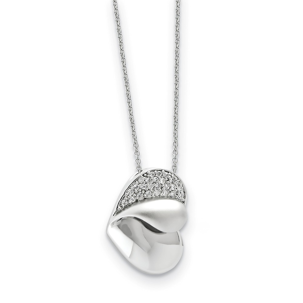 Rhodium Plated Sterling Silver &amp; CZ Glimpse of My Heart Necklace, 18in