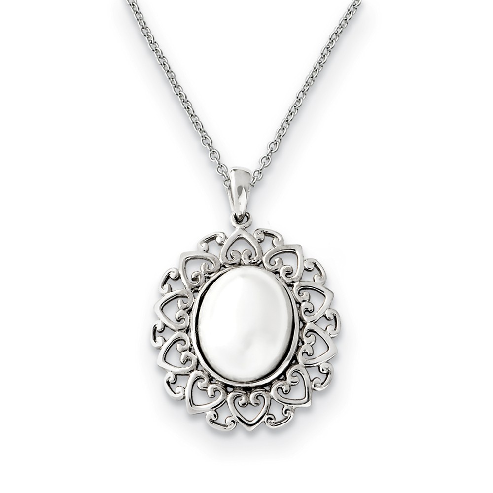 Rhodium Plated Sterling Silver MOP Pearl of Contentment Necklace