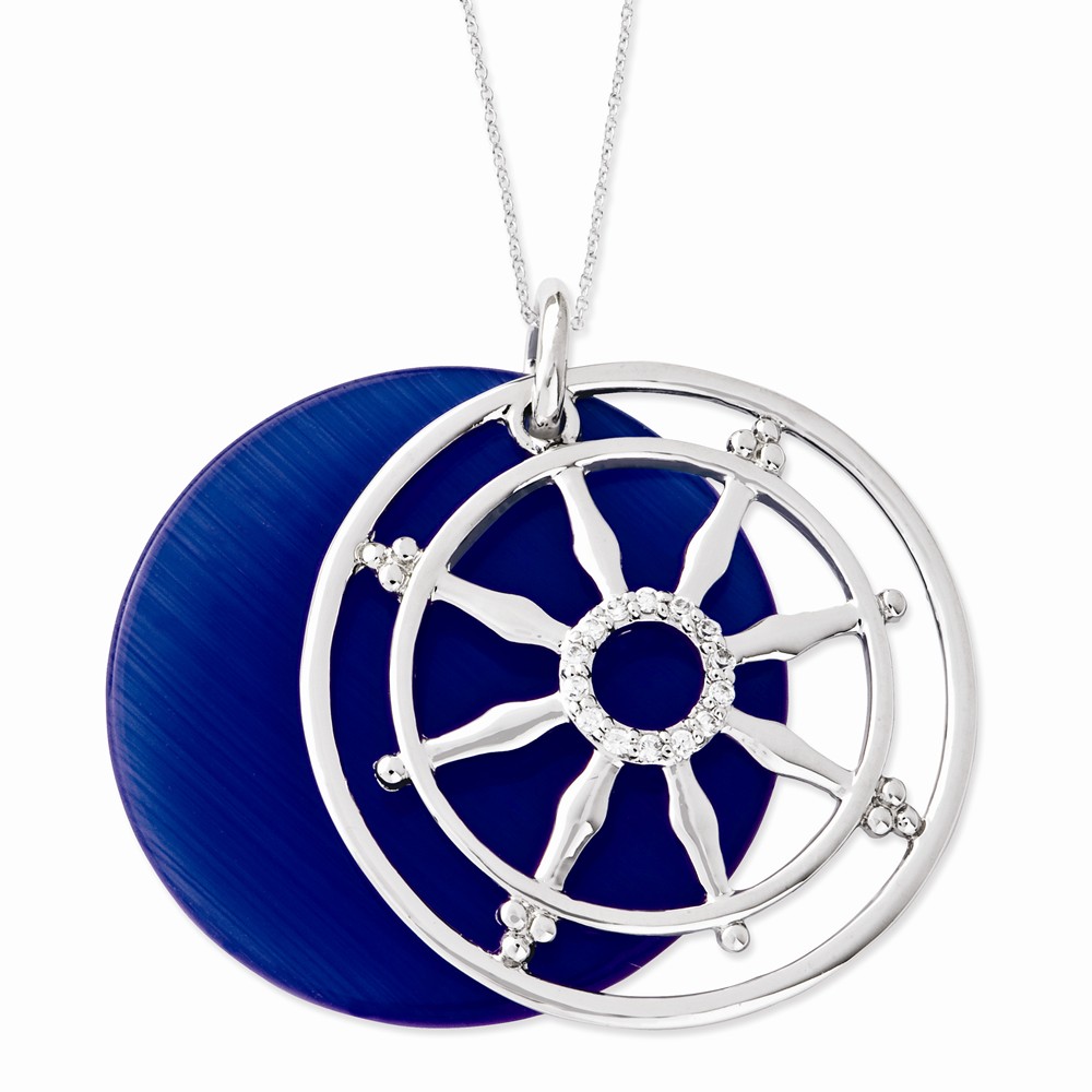 Stay On Target, Silver Captain&#039;s Wheel Necklace with Cubic Zirconia