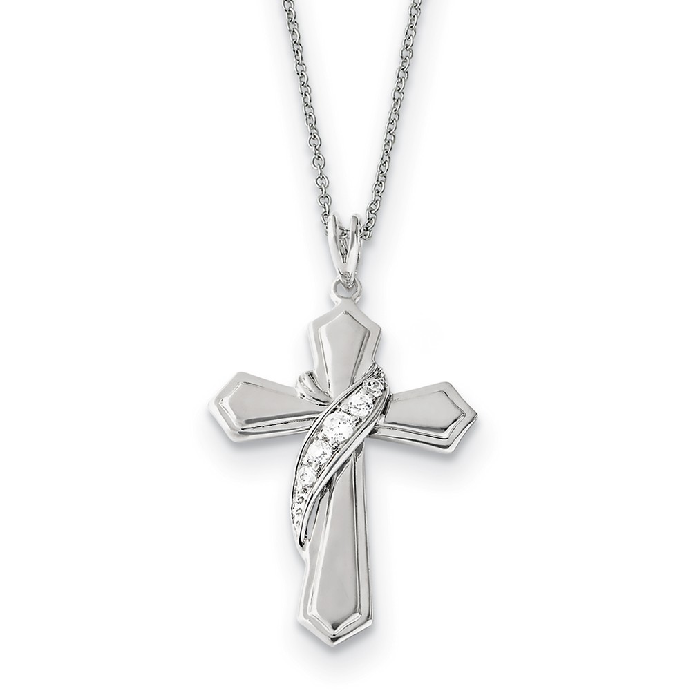 Rhodium Plated Sterling Silver &amp; CZ My Journey of Hope Cross Necklace