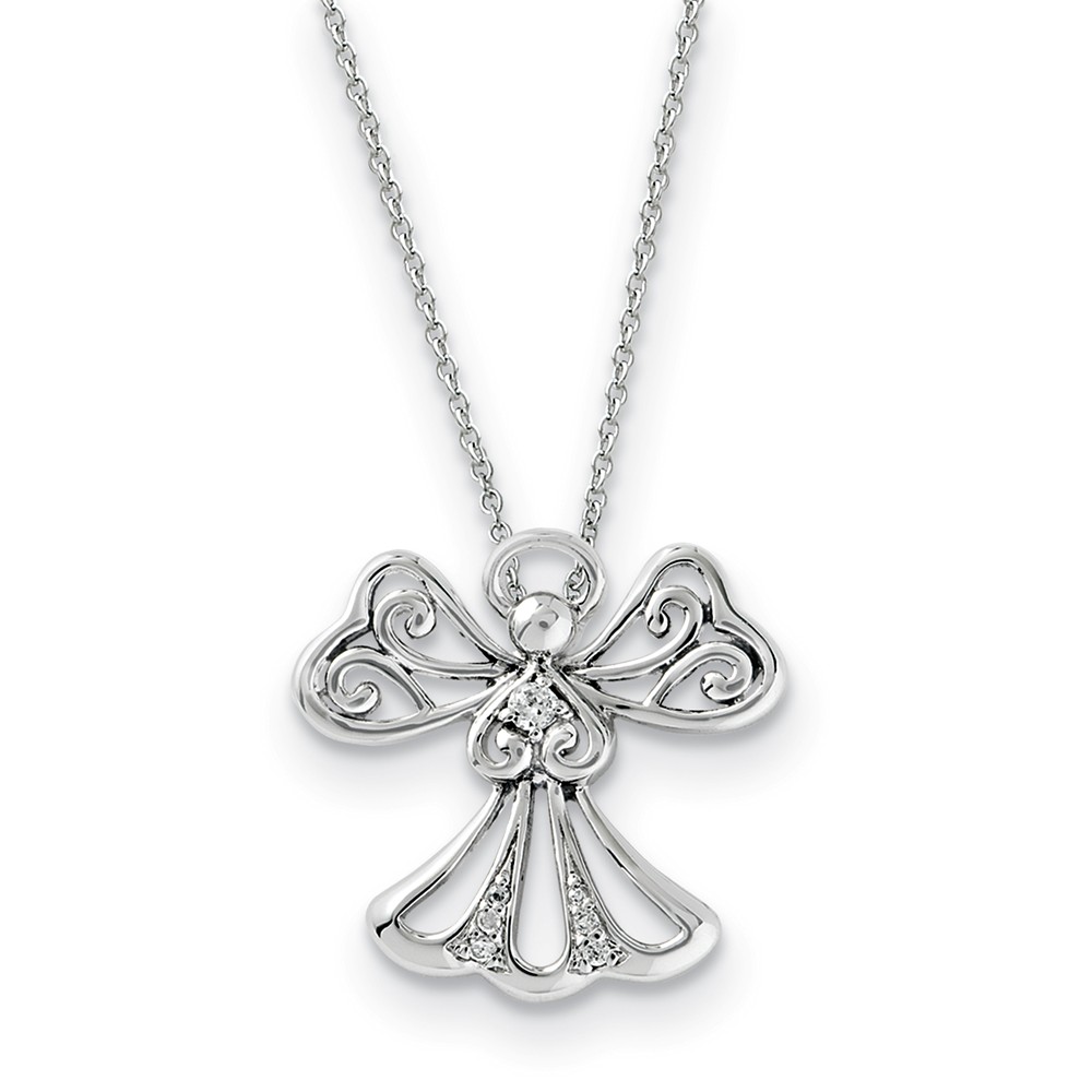 Rhodium Plated Sterling Silver & CZ Angel of Kindness Necklace