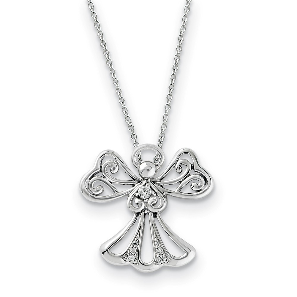 Rhodium Plated Sterling Silver & CZ Angel of Kindness Necklace, 18in