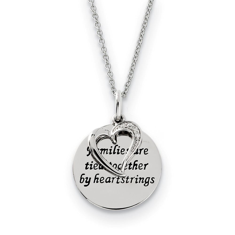 Rhodium Sterling Silver &amp; CZ Families Are Tied Together Heart Necklace