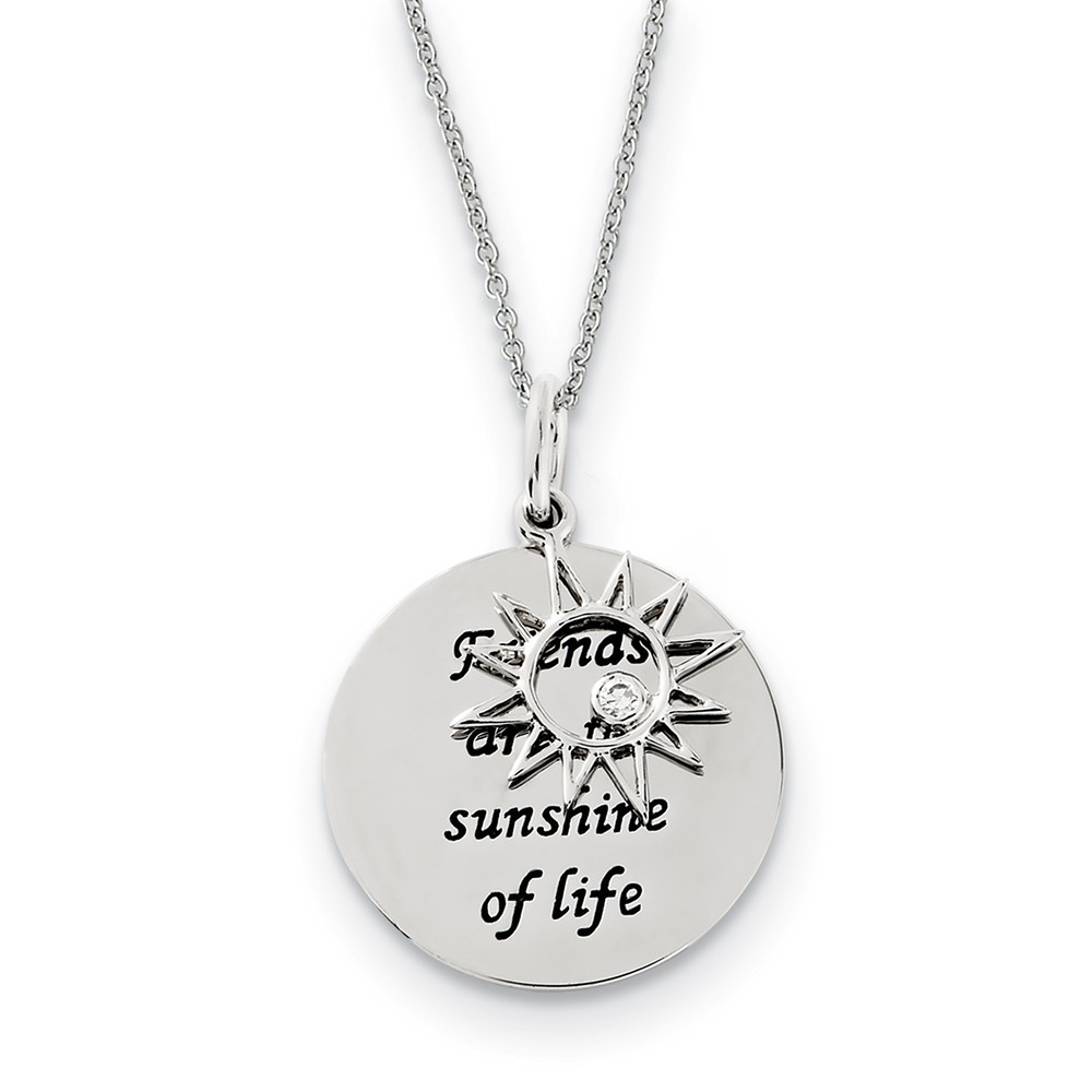 Rhodium Plated Sterling Silver &amp; CZ Friends Are The Sunshine Necklace