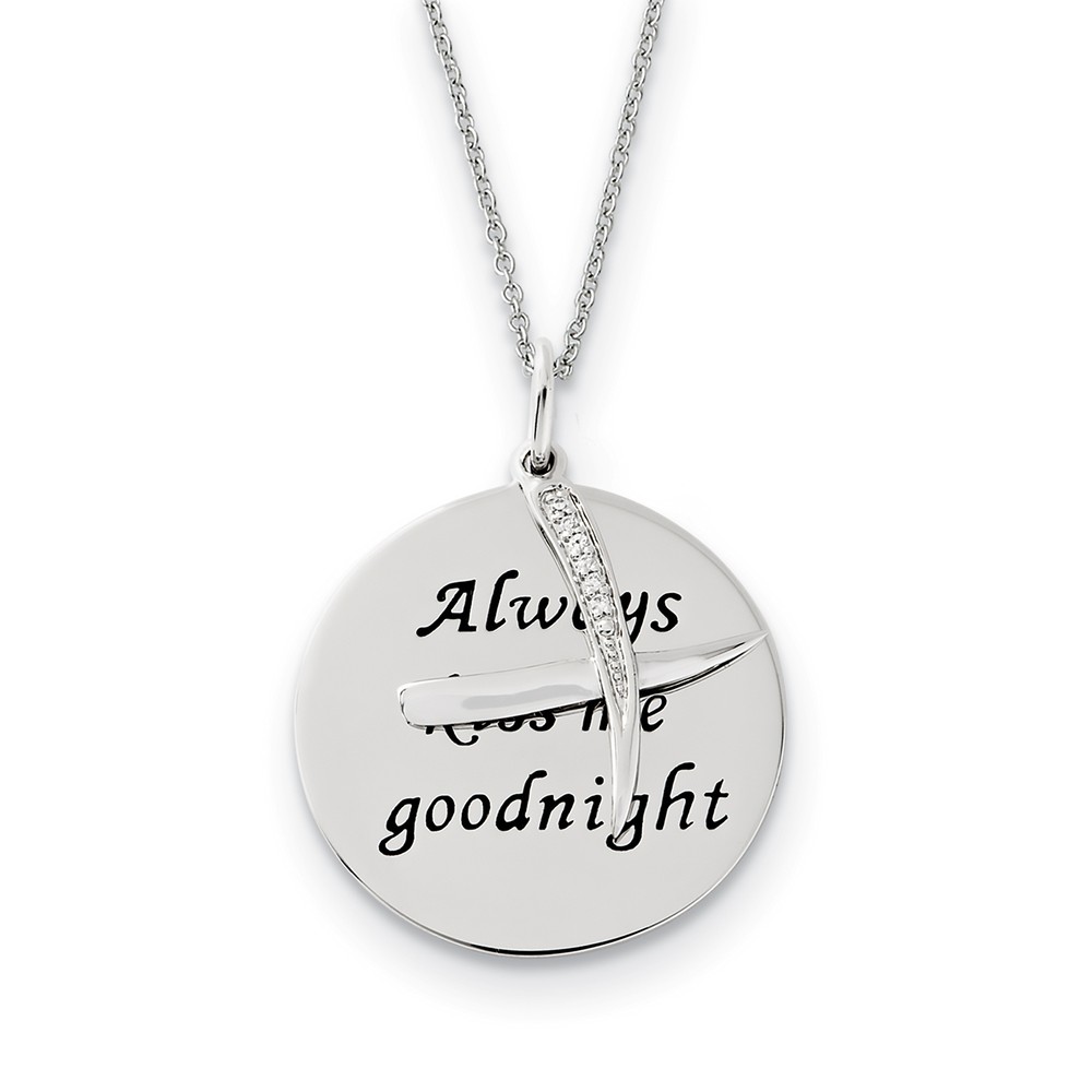 Rhodium Plated Sterling Silver &amp; CZ Always Kiss Me Goodnight Necklace