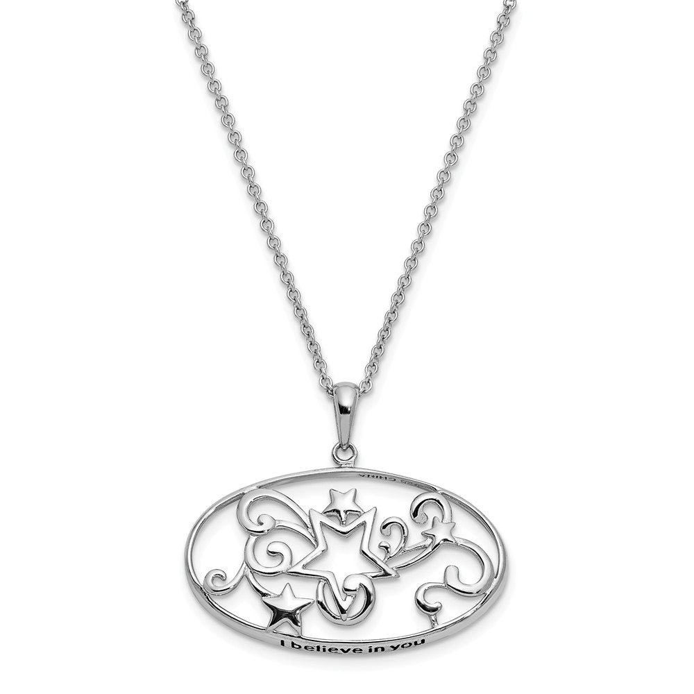 Rhodium Plated Sterling Silver I Believe in You Star Necklace