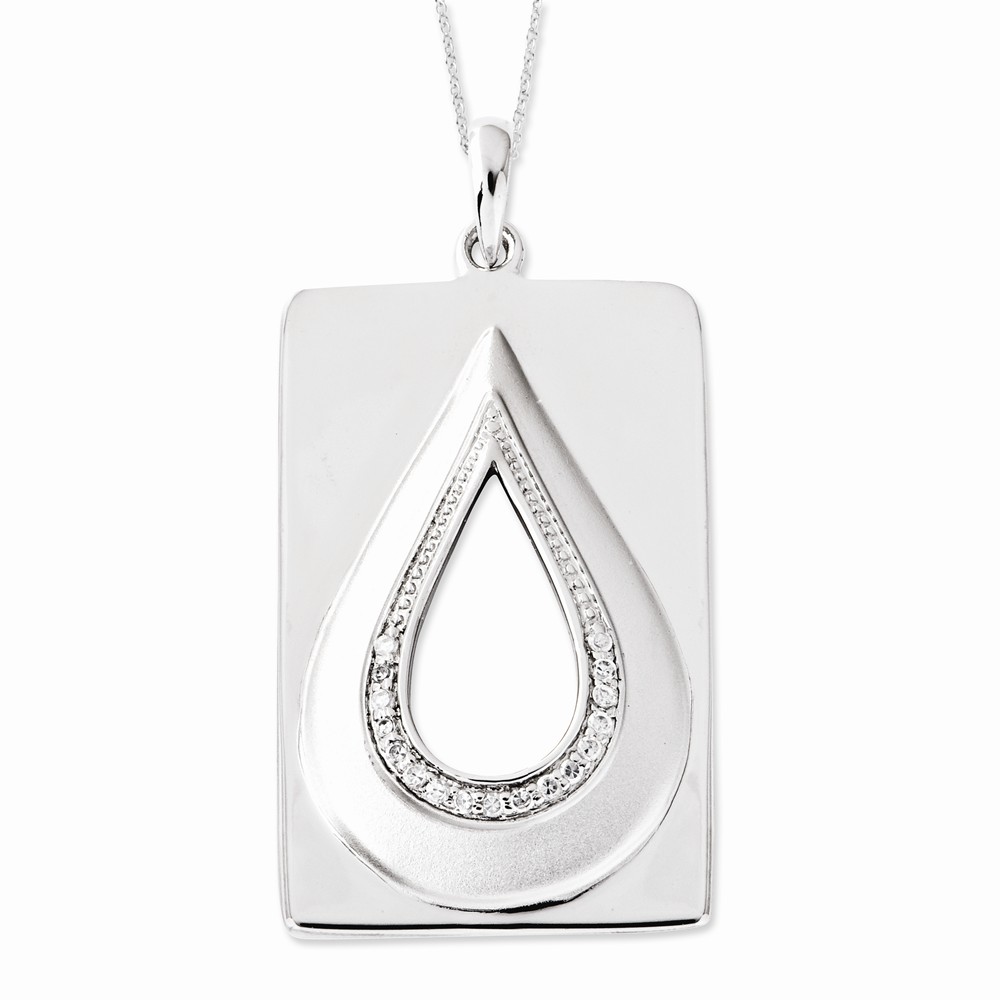 Rhodium Plated Silver &amp; CZ He Will Wipe Away Our Tears Necklace, 18 In