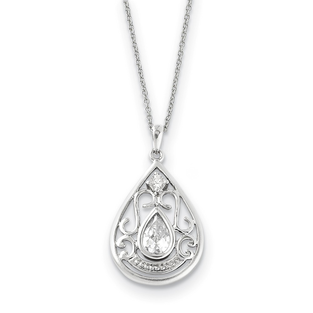 Rhodium Plated Sterling Silver & CZ In Loving Memory Necklace