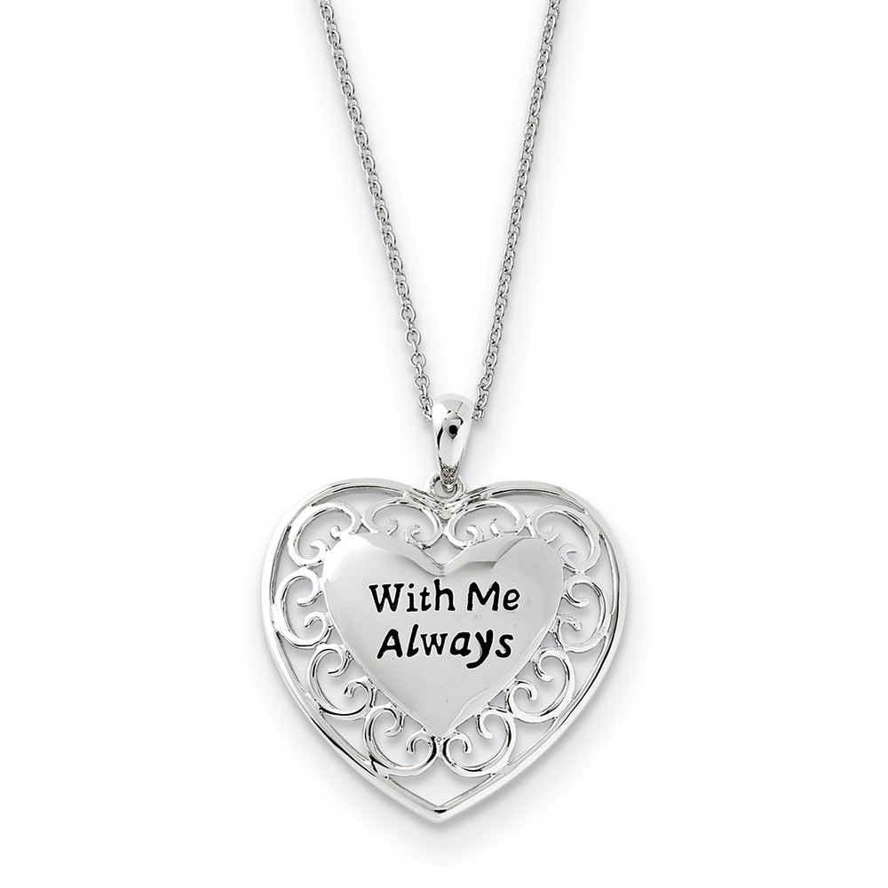 Rhodium Plated Sterling Silver With Me Always Heart Necklace, 18 Inch