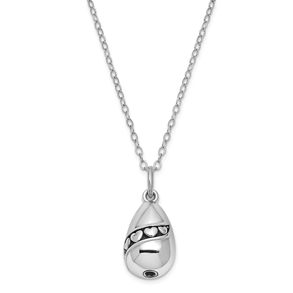 Rhodium Plated Sterling Silver Teardrop Ash Holder Necklace, 18 Inch