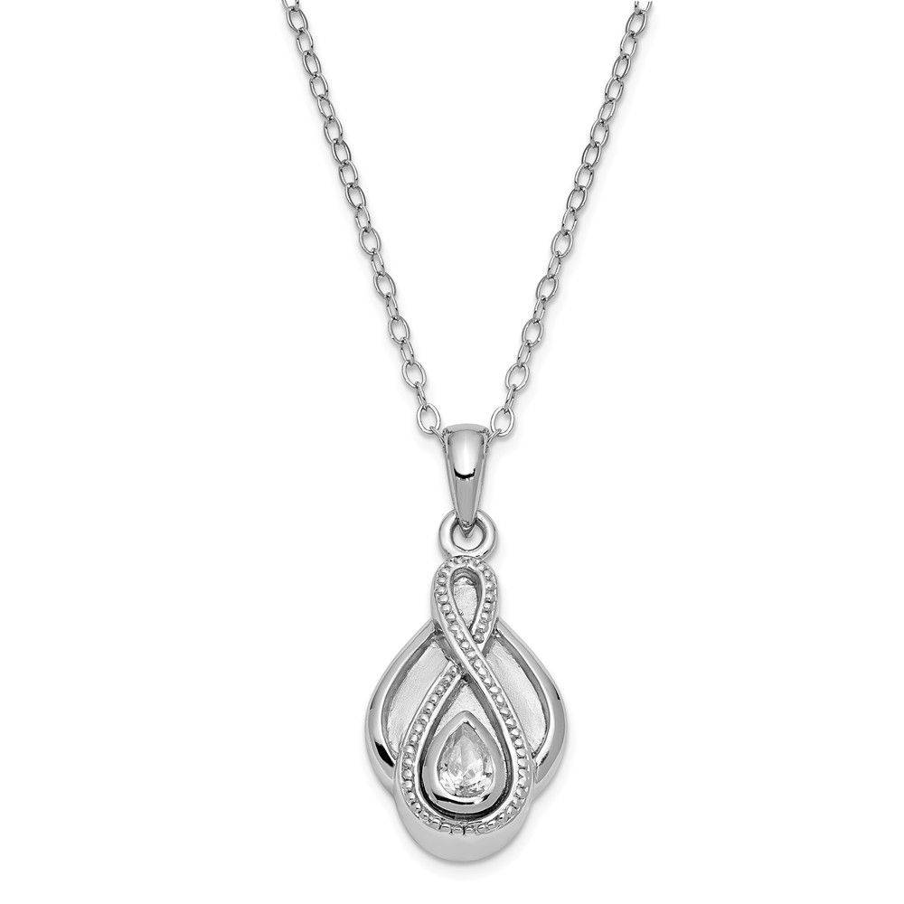 Sterling Silver &amp; CZ Tear of Strength Ash Holder Necklace, 18 Inch