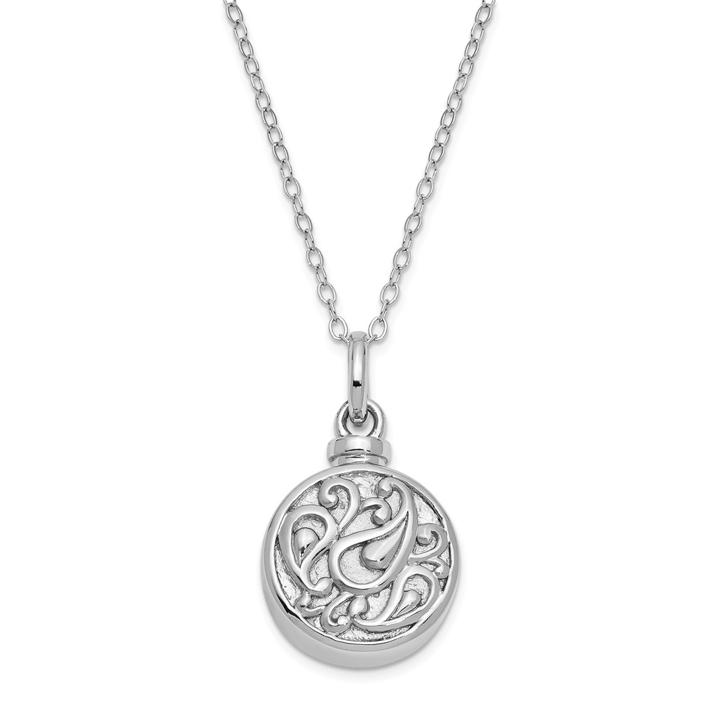 Rhodium Plated Sterling Silver Round Tear Ash Holder Necklace