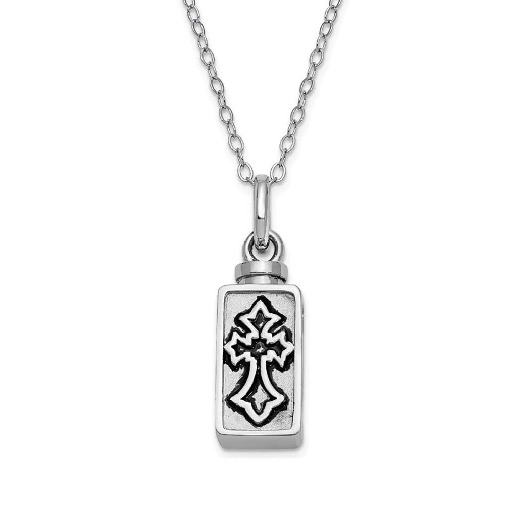 Sterling Silver Fleur de lis Cross Ash Holder Necklace