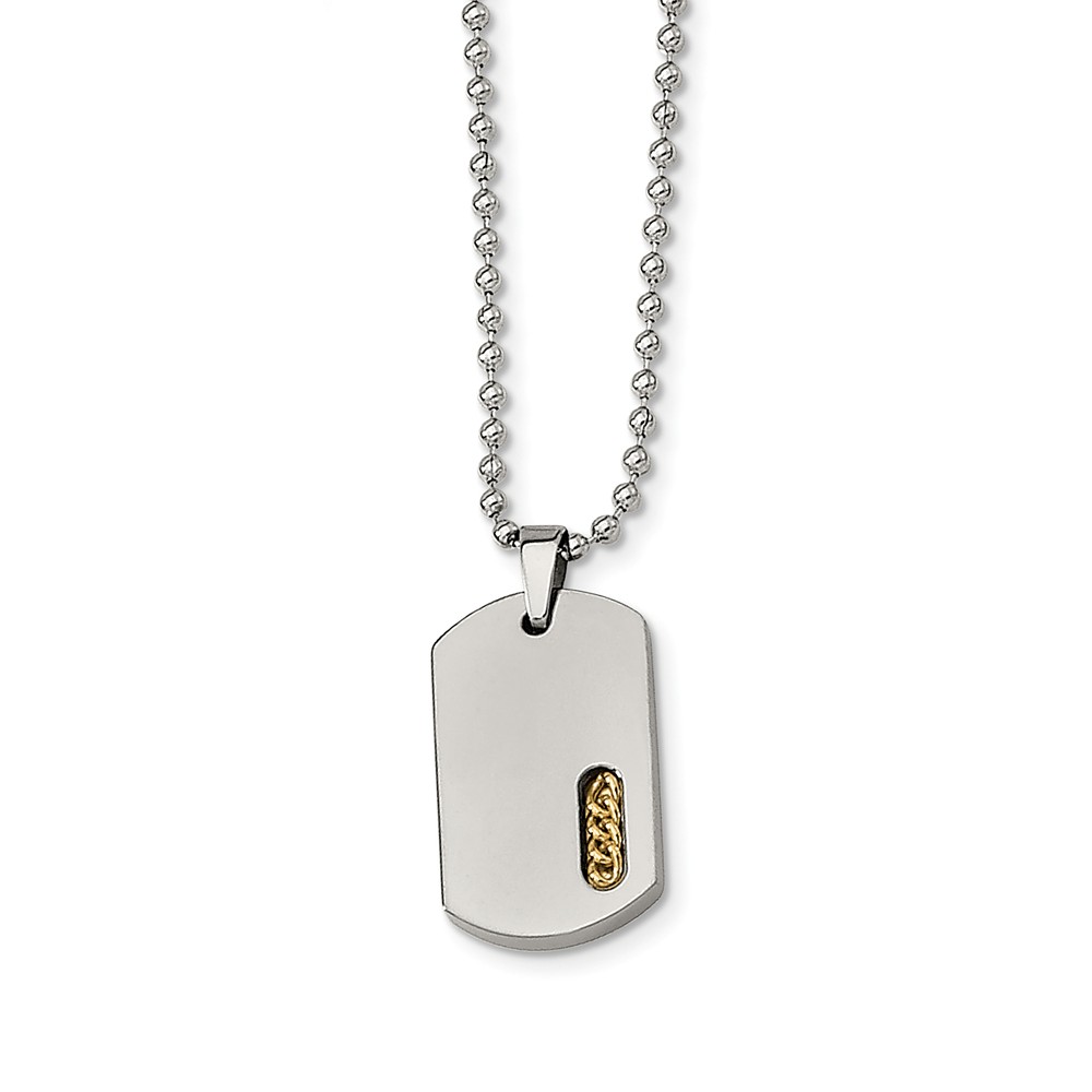 Titanium and Gold Tone Accent Dog Tag Necklace