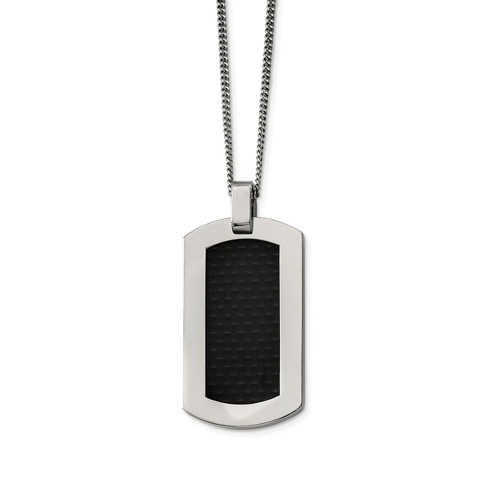 Titanium and Black Carbon Fiber Dog Tag Necklace 24 Inch