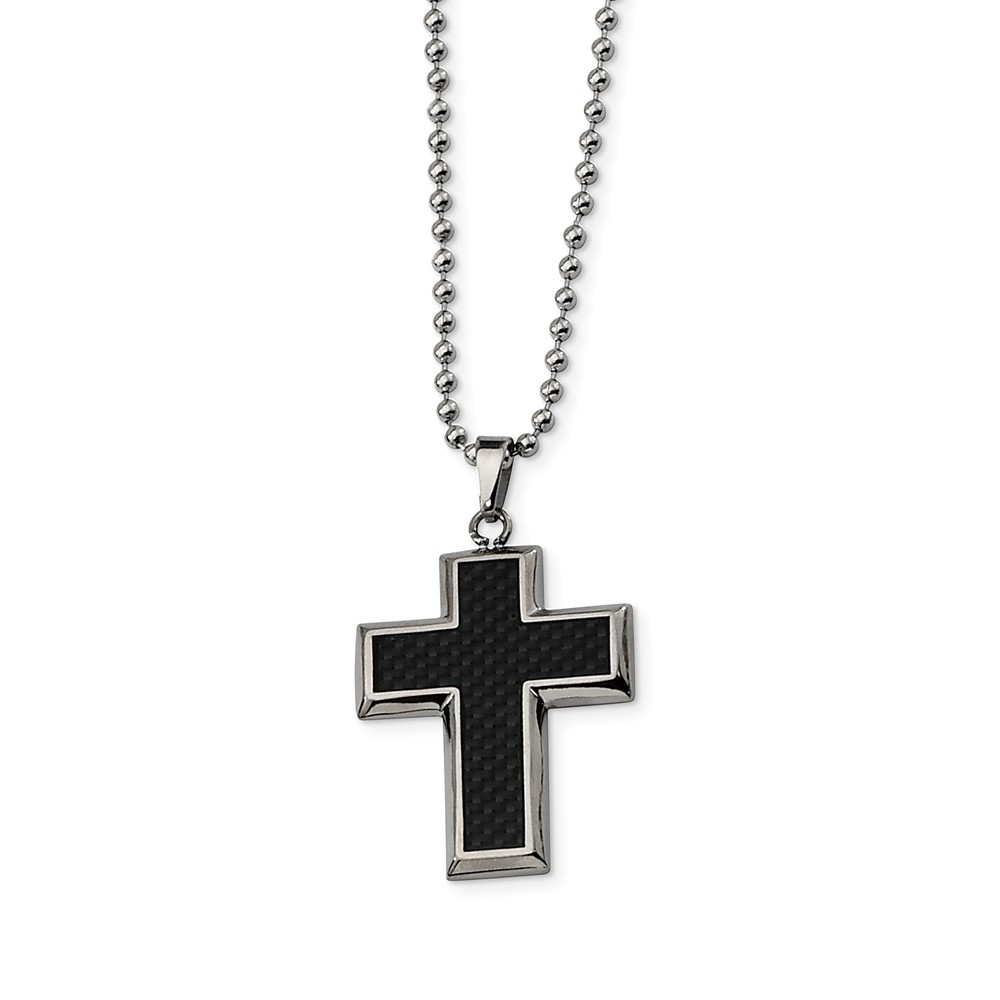 Titanium and Black Carbon Fiber Cross Necklace 22 Inch