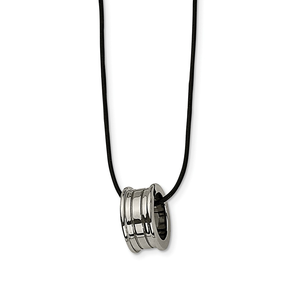 Tungsten Barrel and Black Leather Cord Necklace