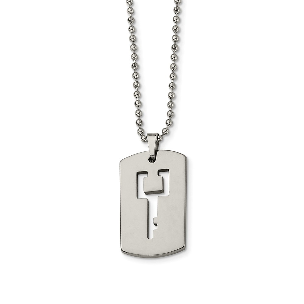 Tungsten Dog Tag with Key Cut-out Necklace 22 Inch