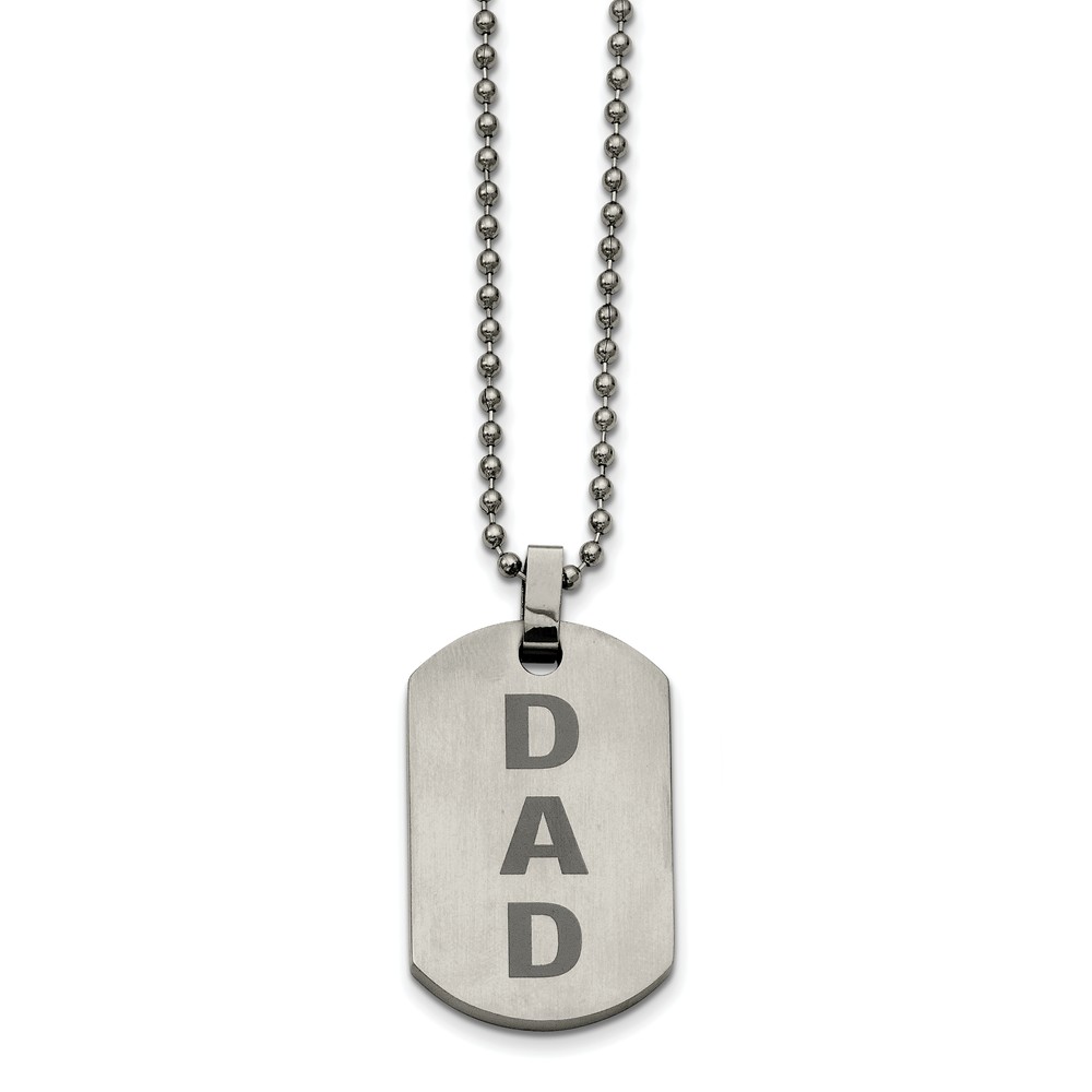 Stainless Steel Black Enamel Dad Dog Tag Necklace