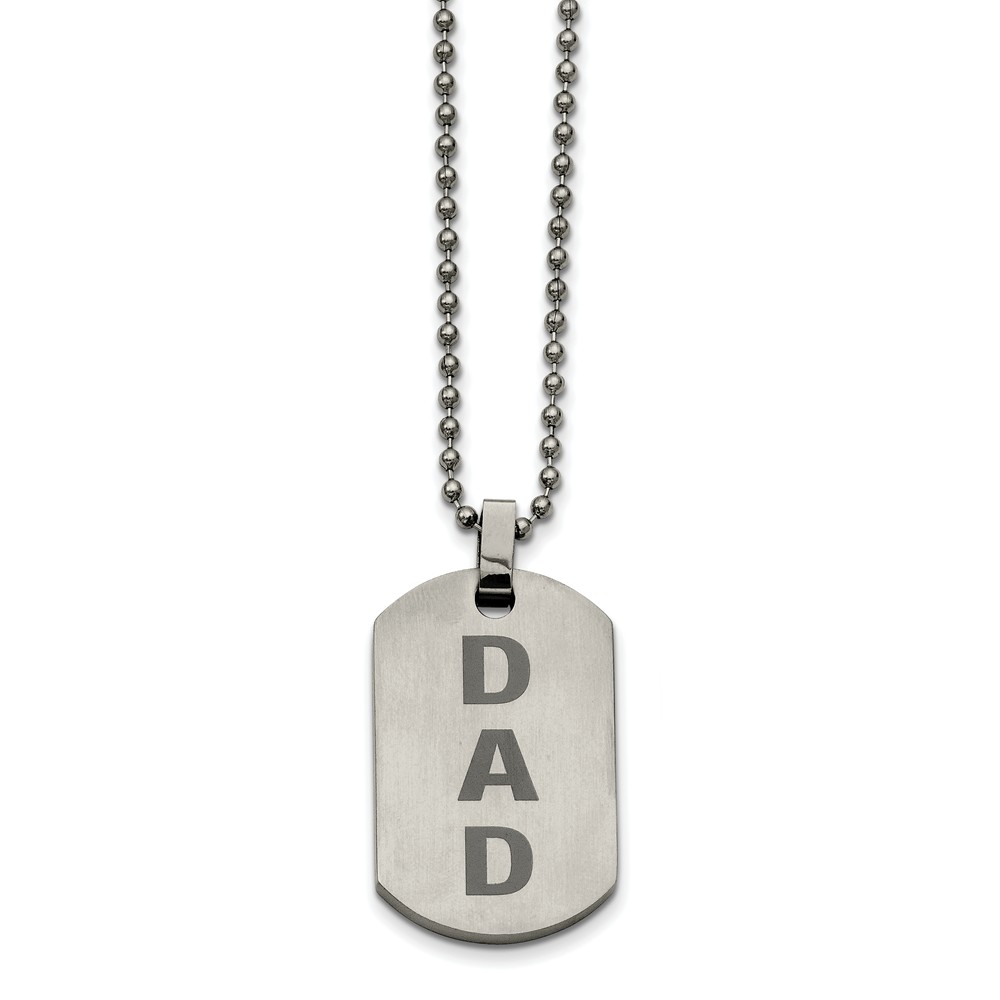 Stainless Steel Black Enamel Dad Dog Tag Necklace 24 Inch