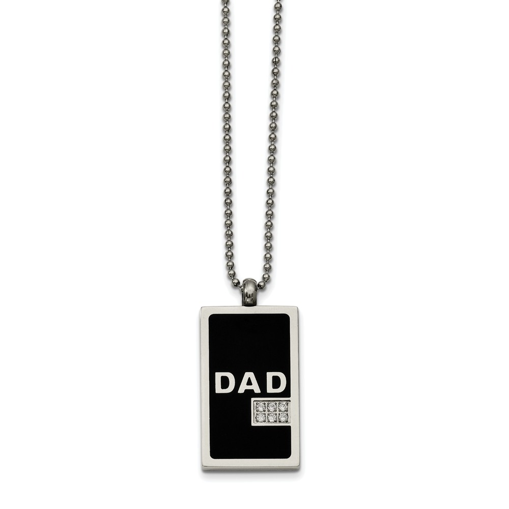 Two-Tone Stainless Steel and CZ Dad Dog Tag Necklace