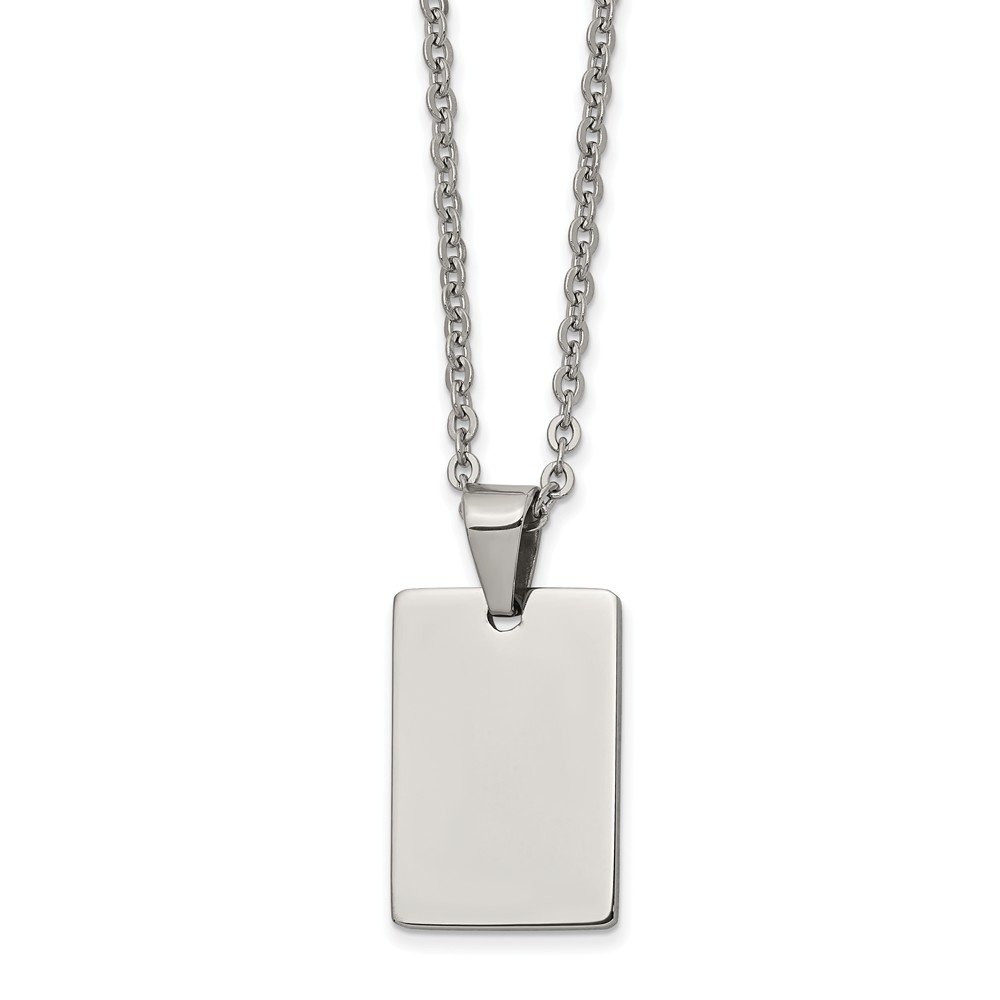 Stainless Steel Polished Engravable Rectangle Necklace, 18 Inch