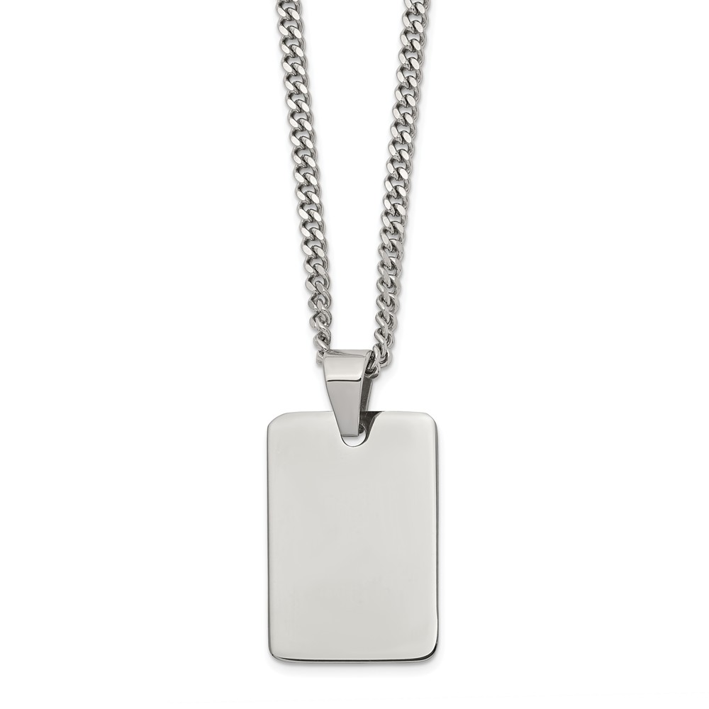 Polished Steel Engravable Dog Tag and Curb Chain Necklace