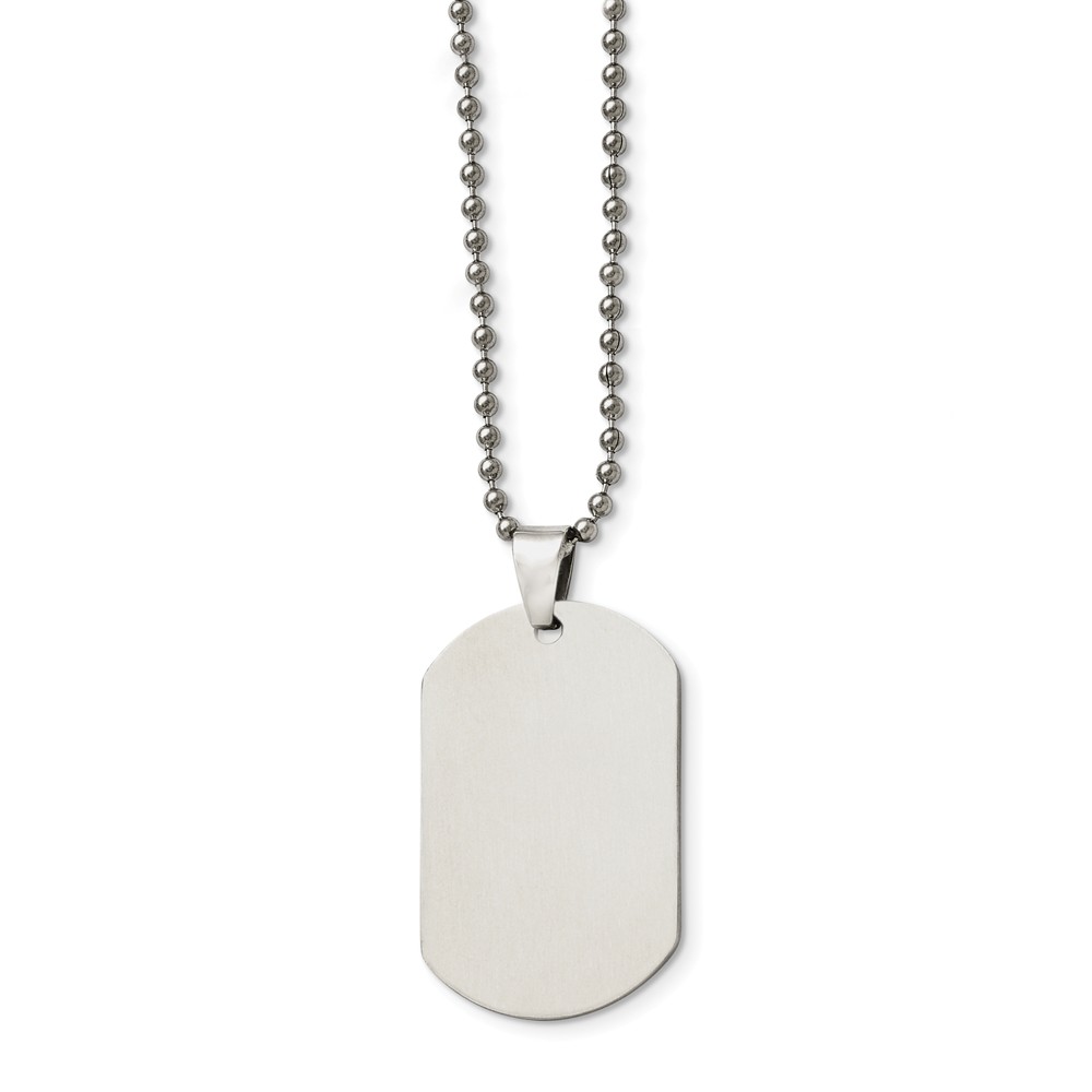 Polished Steel Engravable Dog Tag Rolo Chain Necklace