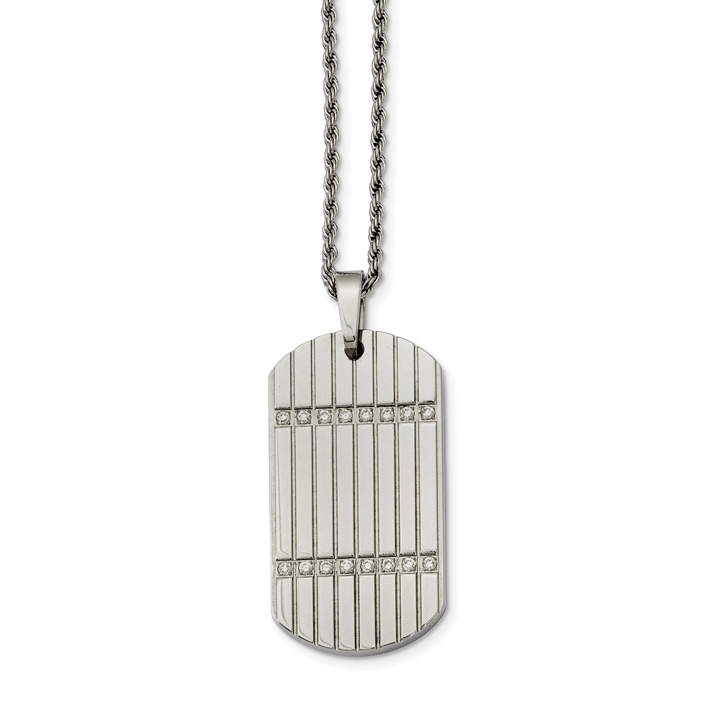 Stainless Steel and Cubic Zirconia Dog Tag Pendant Necklace