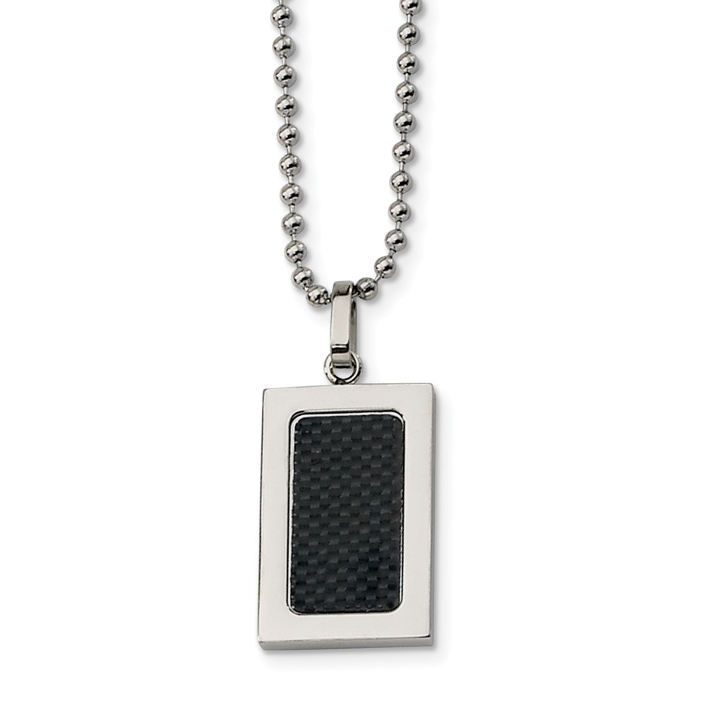 Men&#039;s Stainless Steel Black Carbon Fiber Rectangular Necklace 22 Inch