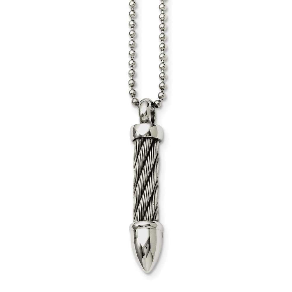 Stainless Steel Twisted Wire Bullet Necklace 24 Inch